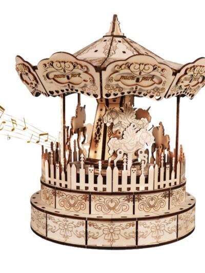 Music Park 3d Wooden Puzzle Carousel Music Box Handmade Assembly Model Kit Holidays Birthdays Christmas Gifts