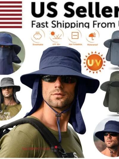 Wide Brim Sun Hat UV Protection Bucket Cap For Hiking Camping Fishing Safari Men