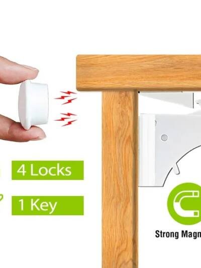 4Pcs Magnetic Cabinet Locks Child Safety Drawer Locks Adhesive Baby Proof Cabinets Latches Kit
