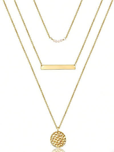 Dainty Layered Choker Necklace, 14K Gold Plated Y Pendant, Multilayer Bar Disc Necklace, Adjustable Layering Choker Necklaces For Women