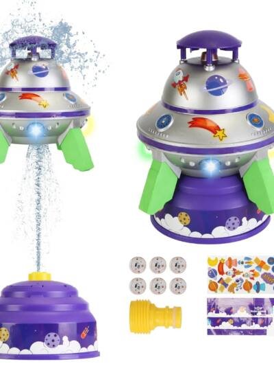 UFO Water Sprinkler Outdoor Summer Rocket Toy With Colorful LED Lights Spinning 1.64FT To 6.56FT Adjustable Height Birthday Summer Gift For Girls Boys Aged Years Old GPCT5465