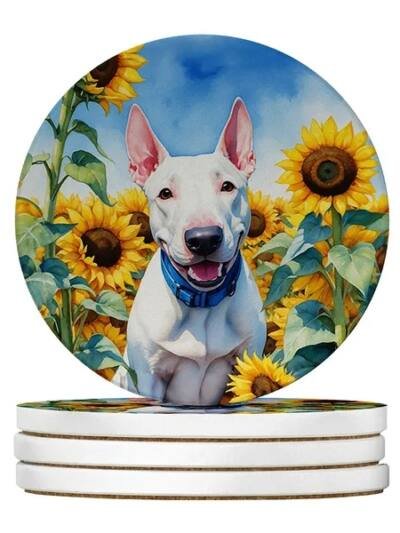 Silky Terrier Spring Path Large Sandstone Coasters Pack Of 4 Absorbent Round Coasters Decor Gifts For Men Or Women, 4 In, Multicolor