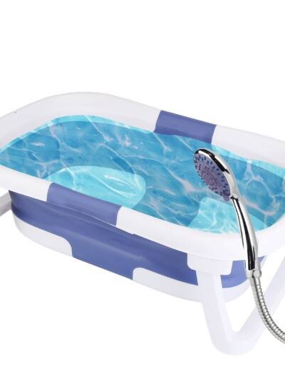 1Pc Baby Bath Tub With Thermometer Collapsible Travel Friendly 0 To 24Months Baby Bathtub With Drain Hole For Newborn Infant Toddler Odorless Toxic Free Foldable Bathtub