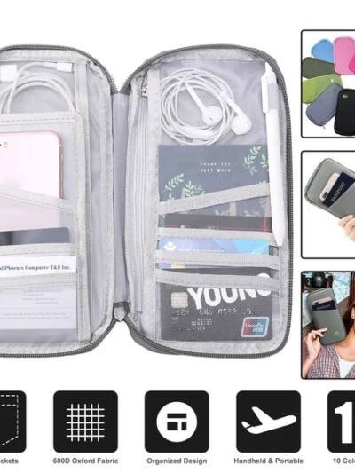 Travel Passport Wallet 12Cells Ticket ID Credit Card Holder Water Repellent Documents Phone Organizer