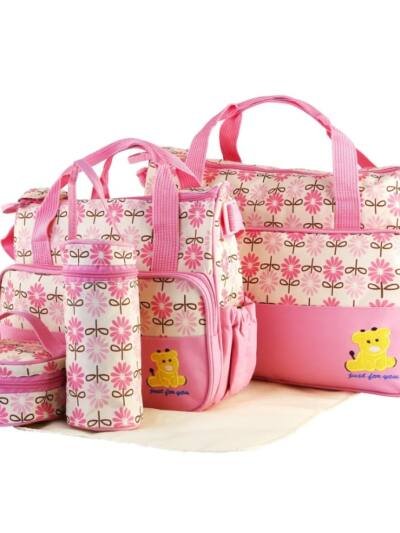 5PCS Baby Nappy Diaper Bags Set Mummy Diaper Shoulder Bags W Nappy Changing Pad Insulated Pockets Travel Tote Bags