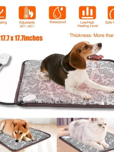 1Pc Pet Heating Pad Dog Cat Electric Heating Mat Waterproof Adjustable Warming Blanket With Chew Resistant Steel Cord Case