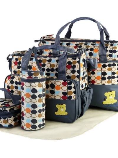 5PCS Baby Nappy Diaper Bags Set Mummy Diaper Shoulder Bags W/ Nappy Changing Pad Insulated Pockets Travel Tote Bags