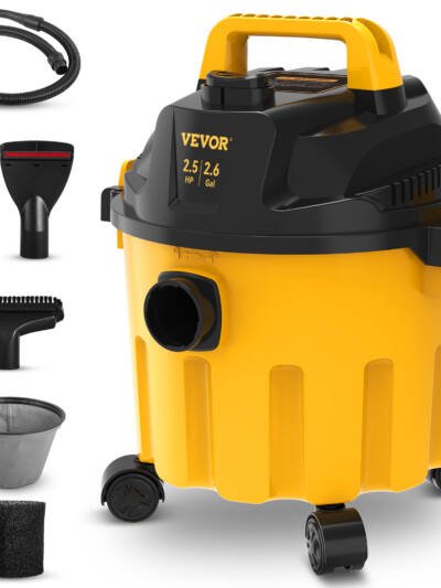 VEVOR Wet Dry Vac, 2.6 Gallon, 2.5 Peak HP, 3 In 1 Shop Vacuum With Blowing Function, Portable With Attachments To Clean Floor, Upholstery, Gap, Car, ETL Listed, Yellow