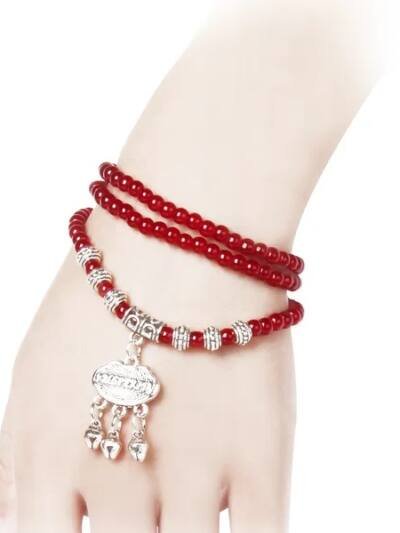 Red Agate Beaded Good Lock Bracelet