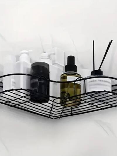 1pc Wall Mounted Bathroom Shelf, Shower Caddy Rack, No Punching Triangle Storage Rack For Bathroom Kitchen, Bathroom Accessories