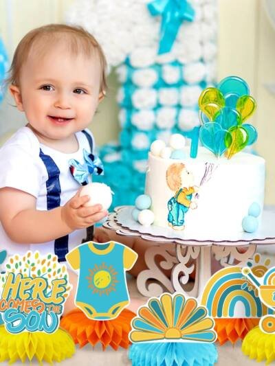 14 Pcs Here Comes The Son Baby Shower Decor, Baby Shower Honeycomb Centerpieces Set For Tables Here Comes The Son Sunshine Decorations Boho Rainbow Sun Gender Reveal Party Favors Supplies Clearance