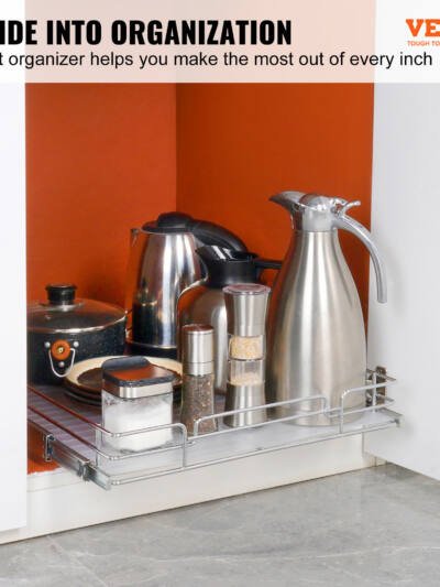 VEVOR 14W X 21D Pull Out Cabinet Organizer, Heavy Duty Slide Out Pantry Shelves, Chrome Plated Steel Roll Out Drawers, Sliding Drawer Storage For Home, Inside Kitchen Cabinet, Bathroom, Under Sink