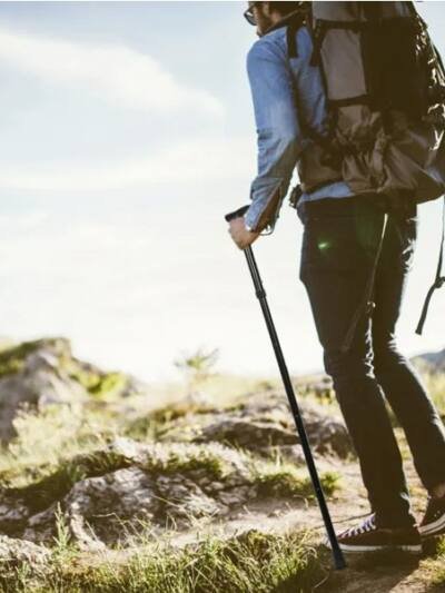 Black Male And Female Hikers Portable Mobility Aid Cane