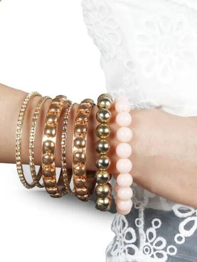 7-Piece Retro Burnished Gold Inlaid Rhinestones Bangle Bracelet Set