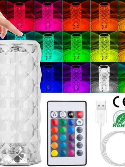 Crystal Diamond Rose Table Lamp Dimmable Remote Touch Control Night Light