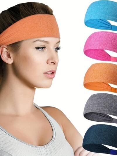 5-Piece Women's Anti-Slip Sports Sweat-Absorbing Headbands Elastic Yoga Fitness Running Headbands Unisex