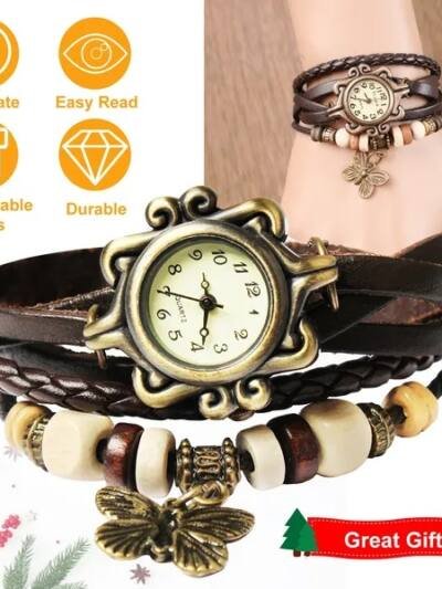 Vintage Women's Watch Bohemian Handmade Leather Watch Quartz Wrist Watch Fashion