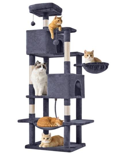 66 Inch Cat Tree Tower, Large Multi-Cat Climbing Extended Platform, Hammock, Pet House For Indoor Cats And Kittens Play
