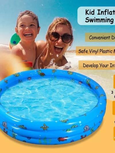 51x13In Inflatable Swimming Pool Blow Up Family Pool For 3 Kids Foldable Swim Ball Pool