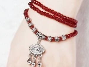 Red Agate Beaded Good Lock Bracelet
