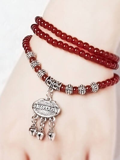 Red Agate Beaded Good Lock Bracelet