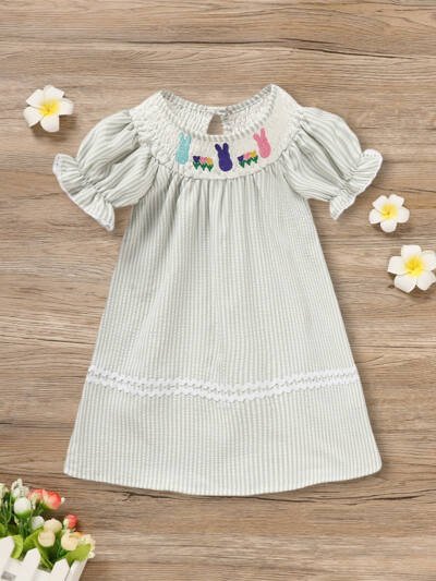 Toddler Girl Gingham Bunny & Floral Lace Dress