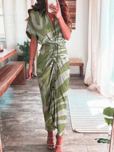 Women's Temperament Fashion Printing Short Skirt Shirt Dress