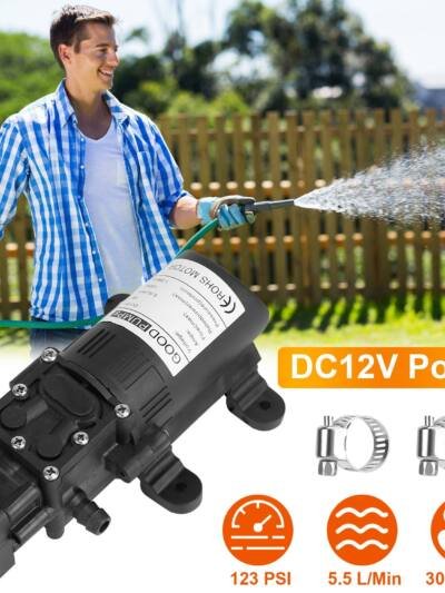 1Pc 12V Watering Device With 2 Hose Clamps 130PSI Self Priming Sprayer 70W Electric Diaphragm Watering 6L Per Min For RV Camper Marine Boat