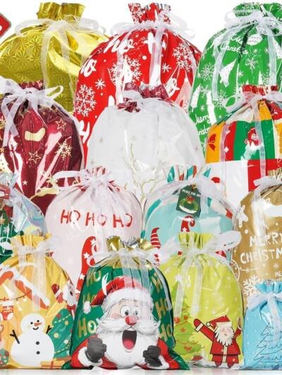 34PCS Christmas Gift Bags Set, Assorted Sizes Large Medium Small Holiday Gift Wrapping Bags