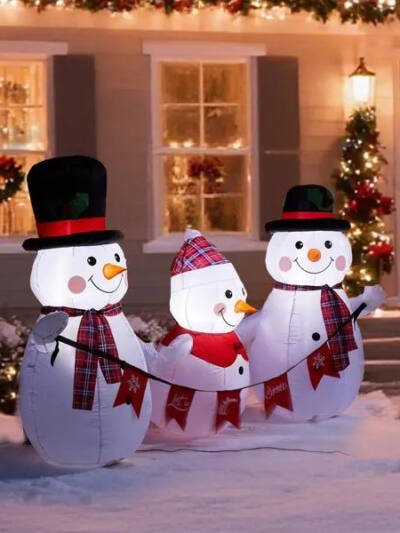 6.2FT Lighted Christmas Inflatable Decoration, Inflatable Snowman Family With Bunting, Funny Blow Up Yard Decorations With Built-in LED Lights For Holiday Party Front Yard Lawn Garden Decor