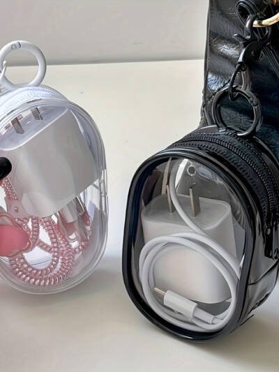 2pcs PVC Storage Bag For Organizing Data Cables, Chargers, Earphone, Earbud, Keys, Change, Camera Chips, Portable Transparent Storage