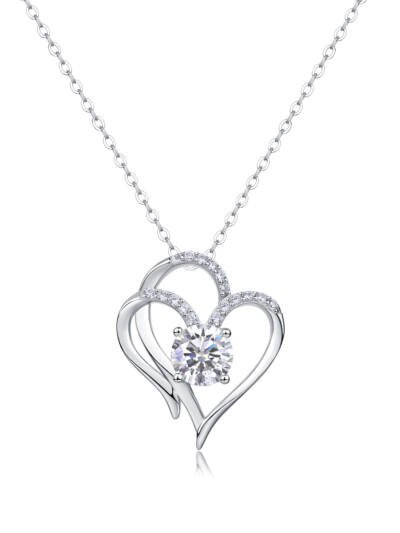 1Heart To Heart Connected Luxury Fashion Diamond Pendant Necklace Set With Mosan Diamond Silver Ornaments Prohibit Tk Sales