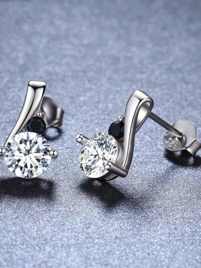 925 Silver Stud Earrings Micro Inlaid Zircon Round