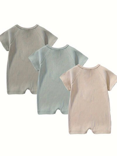 3-Pack Baby Boys One-Piece Romper Set, Long Sleeve Ribbed Button Jumpsuit