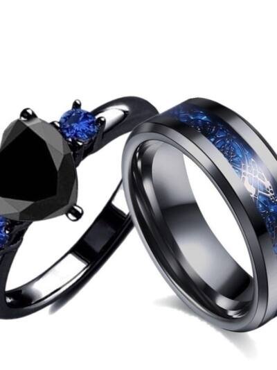 Black Heart Gemstone Diamond Wedding Ring
