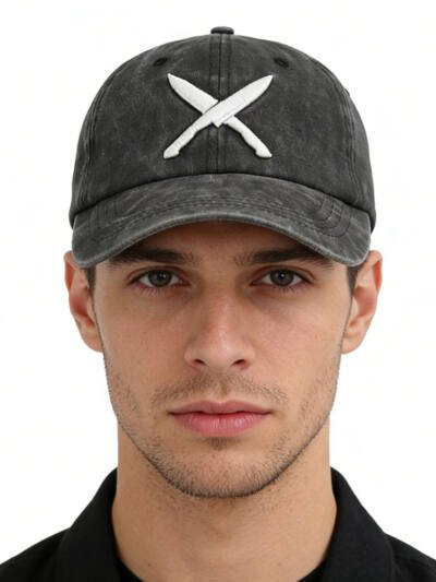 2pcs Knives Black Hat For Women Men, Adjustable Embroidered Wash Cotton Baseball Cap