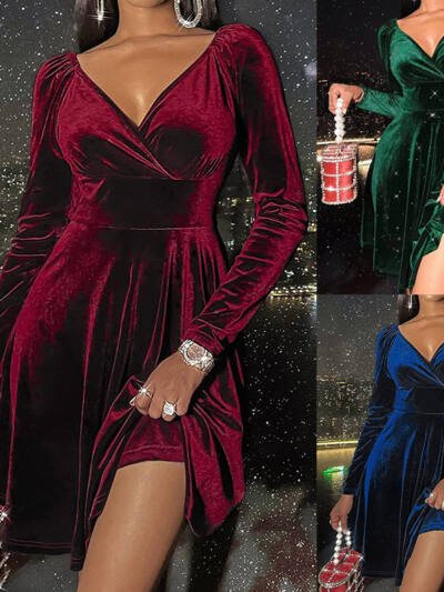 Autumn Festival Christmas Long Sleeve V-neck Dress