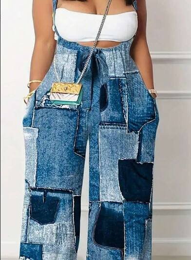 Plus Size Backless Pleated Gradient Color Wide Leg Jumpsuit With Suspender Pants