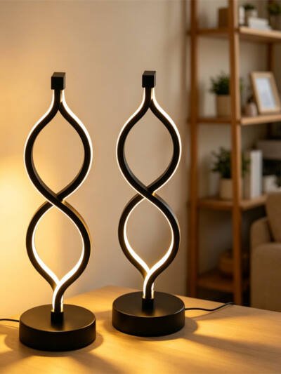 2Pcs Modern Wave-Shaped USB Desk Lamp With 3-Color Dimmable Lighting For Bedroom