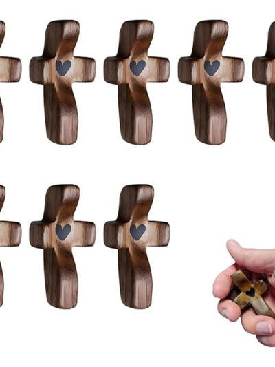 2Pcs Cross My Heart, Encouragement Gift, Relieve Anxiety Comfort For Clutching, Clinging And Praying, Wooden Cross Fidget, Pocket Olive Wood Crosses Religious Gift