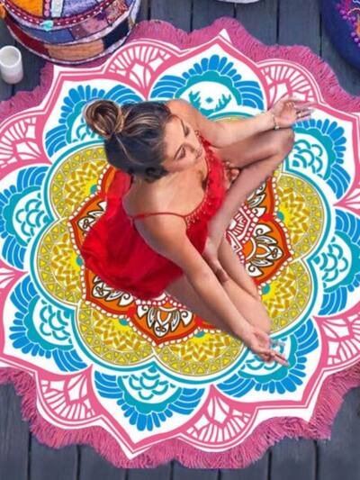 Polygon Printing Tassel Round Bath Towel Yoga Mat