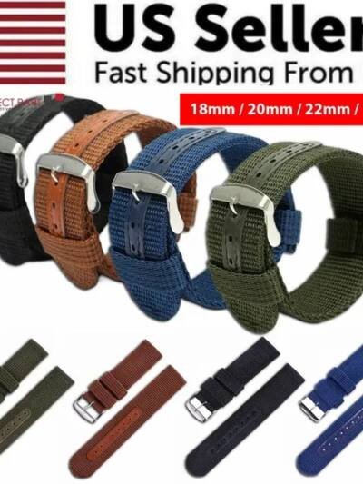18mm 20mm 22mm 24mm Military Canvas Nylon Wrist Watch Band Strap Bracelet Sport