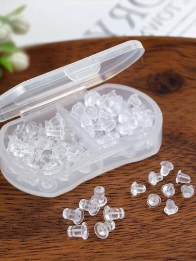 1 Box - 2 Types Of Transparent Soft Silicone Earrings Back Plug-in DIY Earring Accessories