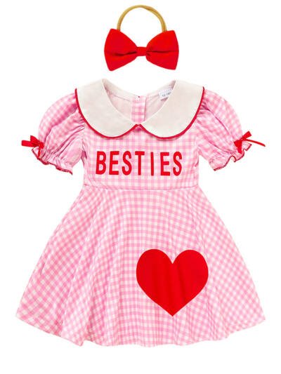 Toddler Girl Heart Print Doll Collar Dress with Headband