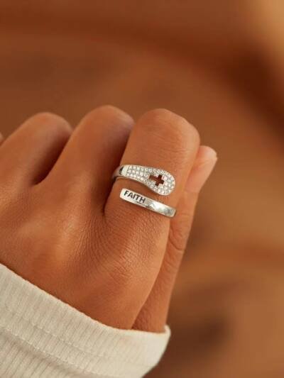 S925 Sterling Silver Faith Cross Zircon Ring