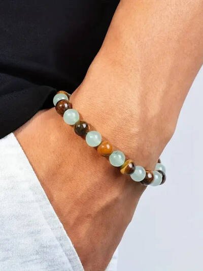 Natural Tiger Eye & Green Jade Bracelet For Abundance Handcrafted Beads For Energy & Style Adults Money & Success