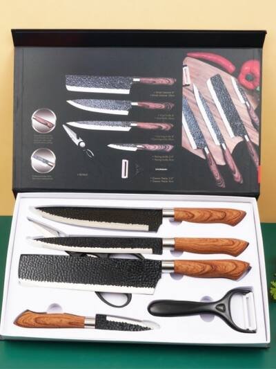 6 PCS Kitchen Knife Sets, Steel Kitchen Knives Set Tools Forged Kitchen Knife Scissors Ceramic Peeler Chef Slicer Knife Gift Case