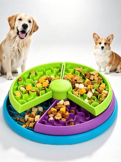 3in1 Interactive Dog Puzzle Feeder, Rotating Anti-Choking Slow Feeder Bowl & Lick Mat, Mental Stimulation Foraging Toy For Medium & Large Dogs