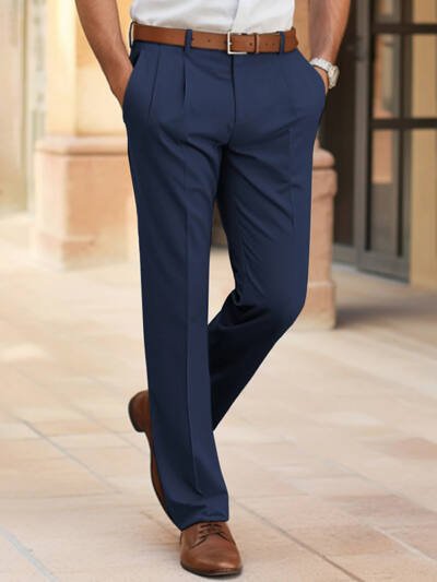 Men's Casual Suit Pants Fashion Trousers Mid Waist Straight Long Pants For Office Business Formal
