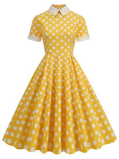 Elegant Polka Dot Photo Maxi Skirt Retro Dress